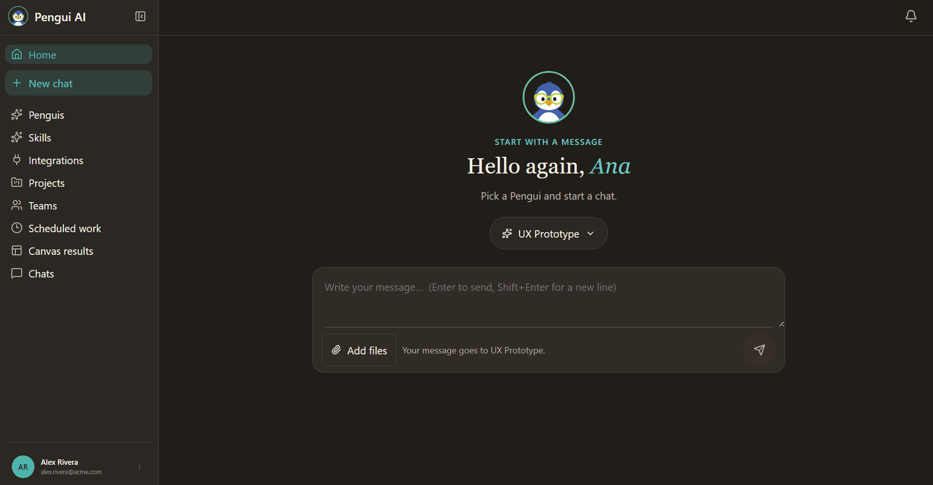 Pengui console — Hello again, Ana